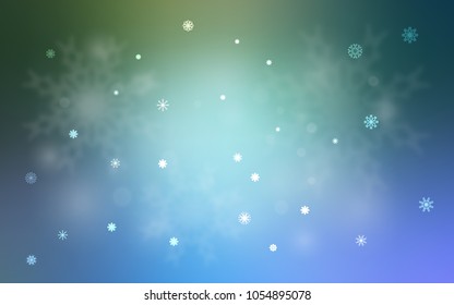 Light Blue, Green vector template with ice snowflakes. Modern geometrical abstract illustration with crystals of ice. New year design for your ad, poster, banner.