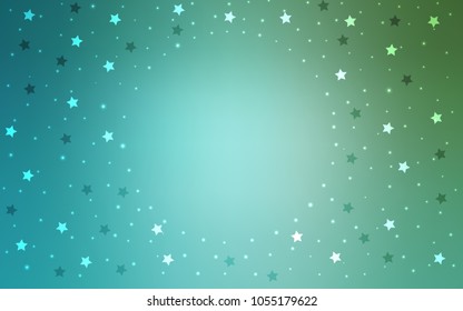 Light Blue, Green vector template with sky stars. Glitter abstract illustration with colored stars. The pattern can be used for websites.