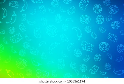 Light Blue, Green vector template with organic meal. Decorative shining illustration with food on abstract template. Pattern for menu of cafes, bars, restaurants.