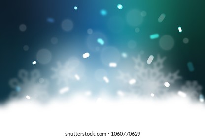 Light Blue, Green vector template with ice snowflakes. Snow on blurred abstract background with gradient. The pattern can be used for year new  websites.