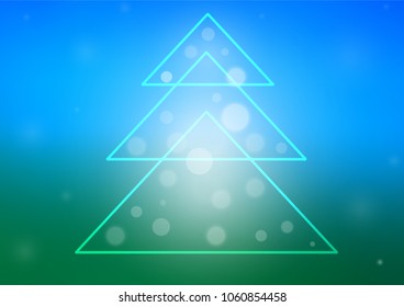 Light Blue, Green vector template with a new year tree. Shining colored illustration with xmas tree in christmas style. The pattern can be used for year new  websites.