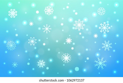 Light Blue, Green vector template with ice snowflakes. Decorative shining illustration with snow on abstract template. The pattern can be used for new year leaflets.