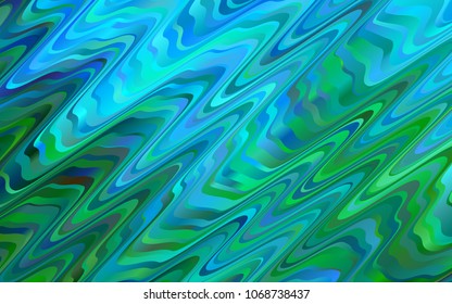 Light Blue, Green vector template with bent lines. Blurred geometric sample with gradient bubbles.  Marble design for your web site.