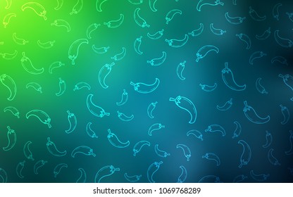 Light Blue, Green vector template with organic peppers. Beautiful colored illustration with peppers in doodle style. Template for meal cooking in kitchen.