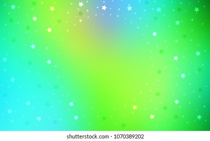 Light Blue, Green vector template with sky stars. Decorative shining illustration with stars on abstract template. The pattern can be used for new year ad, booklets.