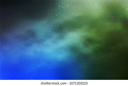 Light Blue, Green vector template with space stars. Space stars on blurred abstract background with gradient. Smart design for your business advert.