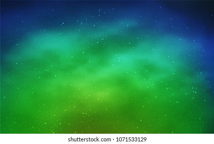 Light Blue, Green vector template with space stars. Shining colored illustration with bright astronomical stars. Pattern for futuristic ad, booklets.