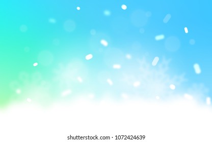 Light Blue, Green vector template with ice snowflakes. Snow on blurred abstract background with gradient. New year design for your ad, poster, banner.
