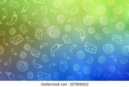 Light Blue, Green vector template with organic meal. Blurred decorative design of snacks in doodle style. Pattern for ads of breakfast, lunch, dinner.