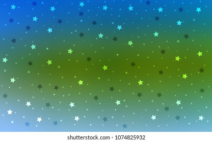 Light Blue, Green vector template with sky stars. Shining colored illustration with stars. Best design for your ad, poster, banner.