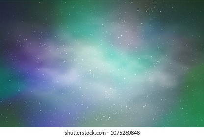 Light Blue, Green vector template with space stars. Shining colored illustration with bright astronomical stars. Best design for your ad, poster, banner.
