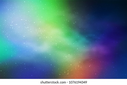 Light Blue, Green vector template with space stars. Glitter abstract illustration with colorful cosmic stars. Smart design for your business advert.