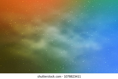 Light Blue, Green vector template with space stars. Shining colored illustration with bright astronomical stars. Pattern for futuristic ad, booklets.