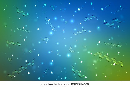 Light Blue, Green vector template with carnival confetti. Glitter abstract illustration with colorful confetti, ribbons. The template can be used as a background for postcards.
