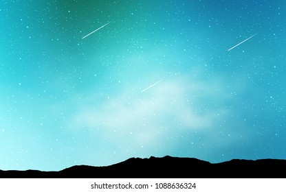 Light Blue, Green vector template with space stars. Shining colored illustration with bright astronomical stars. Best design for your ad, poster, banner.