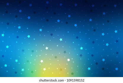 Light Blue, Green vector template with sky stars. Stars on blurred abstract background with gradient. The pattern can be used for new year ad, booklets.