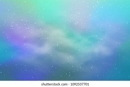 Light Blue, Green vector template with space stars. Shining colored illustration with bright astronomical stars. Best design for your ad, poster, banner.
