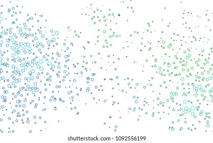 Light Blue, Green vector template with sky stars. Glitter abstract illustration with colored stars. Best design for your ad, poster, banner.