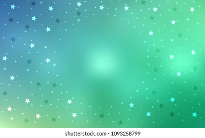 Light Blue, Green vector template with sky stars. Decorative shining illustration with stars on abstract template. Smart design for your business advert.