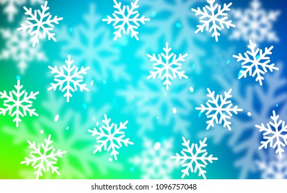 Light Blue, Green vector template with ice snowflakes. Glitter abstract illustration with crystals of ice. The pattern can be used for year new  websites.