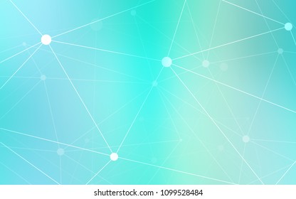 Light Blue, Green vector template with circles, triangles. Design with connection of dots and lines on colorful background. Pattern can be used for futuristic ad, booklets.