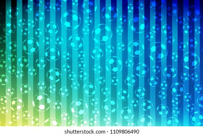 Light Blue, Green vector template with soccer symbols. Colorful gradient with signs of soccer tournament. Pattern for promotion of soccer games.