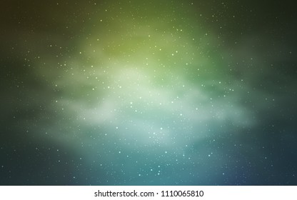 Light Blue, Green vector template with space stars. Glitter abstract illustration with colorful cosmic stars. Smart design for your business advert.
