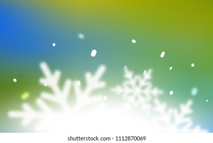 Light Blue, Green vector template with ice snowflakes. Modern geometrical abstract illustration with crystals of ice. The pattern can be used for new year ad, booklets.