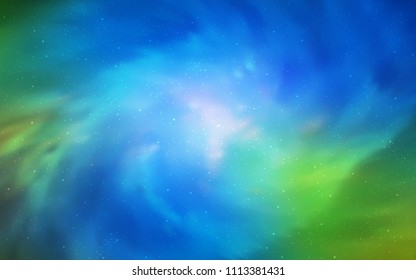 Light Blue, Green vector template with space stars. Shining colored illustration with bright astronomical stars. Pattern for astrology websites.