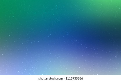 Light Blue, Green vector template with space stars. Glitter abstract illustration with colorful cosmic stars. Pattern for futuristic ad, booklets.