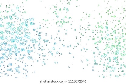 Light Blue, Green vector template with sky stars. Blurred decorative design in simple style with stars. The template can be used as a background.