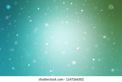 Light Blue, Green vector template with ice snowflakes. Modern geometrical abstract illustration with crystals of ice. The template can be used as a new year background.