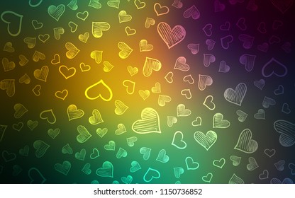 Light Blue, Green vector template with doodle hearts. Illustration with hearts in love concept for valentine's day. Design for ad, poster, banner of Valentine Day.