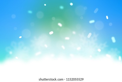 Light Blue, Green vector template with ice snowflakes. Decorative shining illustration with snow on abstract template. The pattern can be used for new year leaflets.