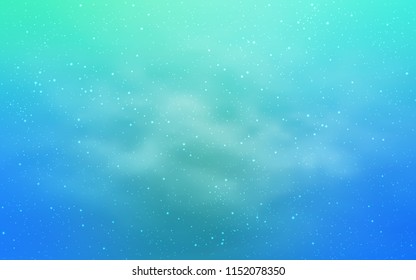 Light Blue, Green vector template with space stars. Glitter abstract illustration with colorful cosmic stars. Pattern for astronomy websites.