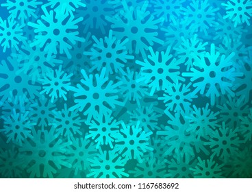 Light Blue, Green vector template with ice snowflakes. Glitter abstract illustration with crystals of ice. The pattern can be used for new year ad, booklets.