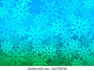 Light Blue, Green vector template with ice snowflakes. Glitter abstract illustration with crystals of ice. New year design for your ad, poster, banner.