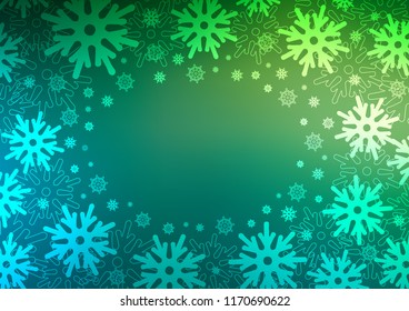 Light Blue, Green vector template with ice snowflakes. Decorative shining illustration with snow on abstract template. New year design for your business advert.