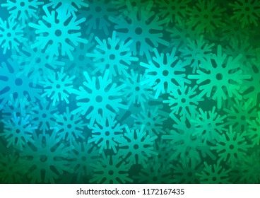 Light Blue, Green vector template with ice snowflakes. Glitter abstract illustration with crystals of ice. New year design for your business advert.