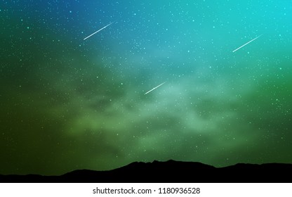 Light Blue, Green vector template with space stars. Glitter abstract illustration with colorful cosmic stars. Best design for your ad, poster, banner.