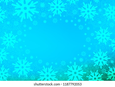 Light Blue, Green vector template with ice snowflakes. Decorative shining illustration with snow on abstract template. The pattern can be used for new year ad, booklets.