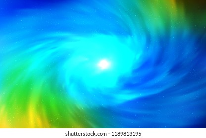 Light Blue, Green vector template with space stars. Shining colored illustration with bright astronomical stars. Pattern for futuristic ad, booklets.