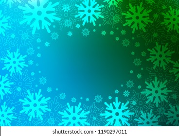 Light Blue, Green vector template with ice snowflakes. Modern geometrical abstract illustration with crystals of ice. The pattern can be used for new year leaflets.