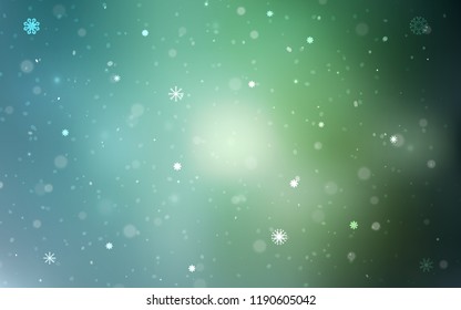 Light Blue, Green vector template with ice snowflakes. Snow on blurred abstract background with gradient. New year design for your business advert.
