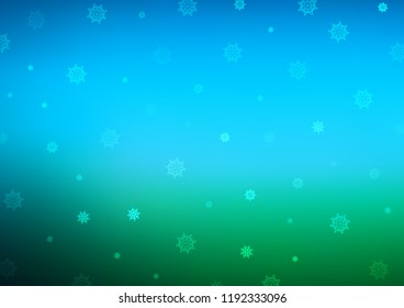 Light Blue, Green vector template with ice snowflakes. Glitter abstract illustration with crystals of ice. New year design for your ad, poster, banner.
