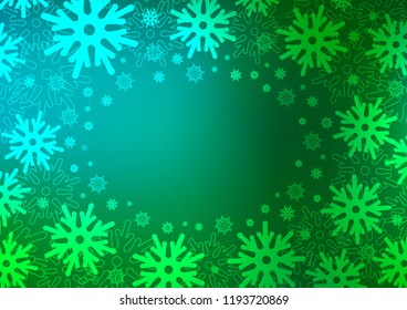 Light Blue, Green vector template with ice snowflakes. Shining colored illustration with snow in christmas style. The pattern can be used for new year leaflets.
