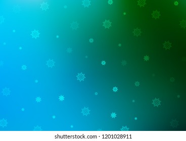 Light Blue, Green vector template with ice snowflakes. Blurred decorative design in xmas style with snow. The pattern can be used for year new  websites.