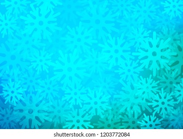 Light Blue, Green vector template with ice snowflakes. Shining colored illustration with snow in christmas style. The pattern can be used for new year leaflets.