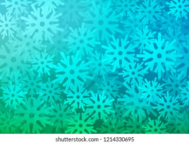 Light Blue, Green vector template with ice snowflakes. Glitter abstract illustration with crystals of ice. The template can be used as a new year background.