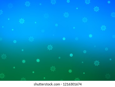 Light Blue, Green vector template with ice snowflakes. Modern geometrical abstract illustration with crystals of ice. The pattern can be used for year new  websites.